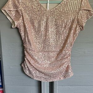 Grace Karin Rose Gold Sequin Ruched Blouse